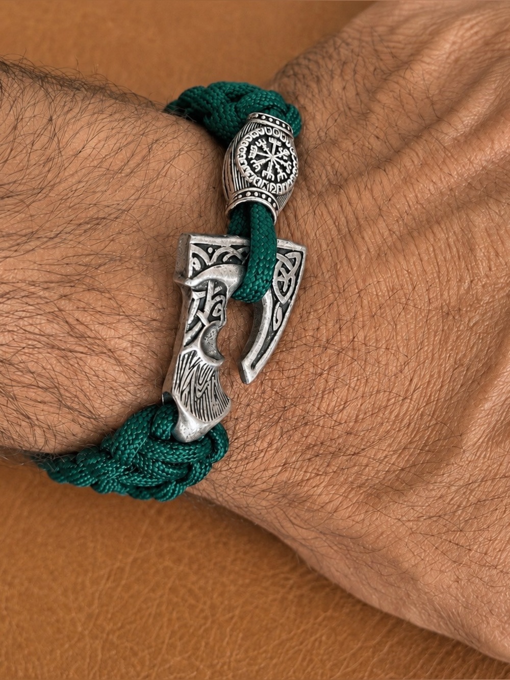 Stainless steel Norse Viking axe rope bracelet